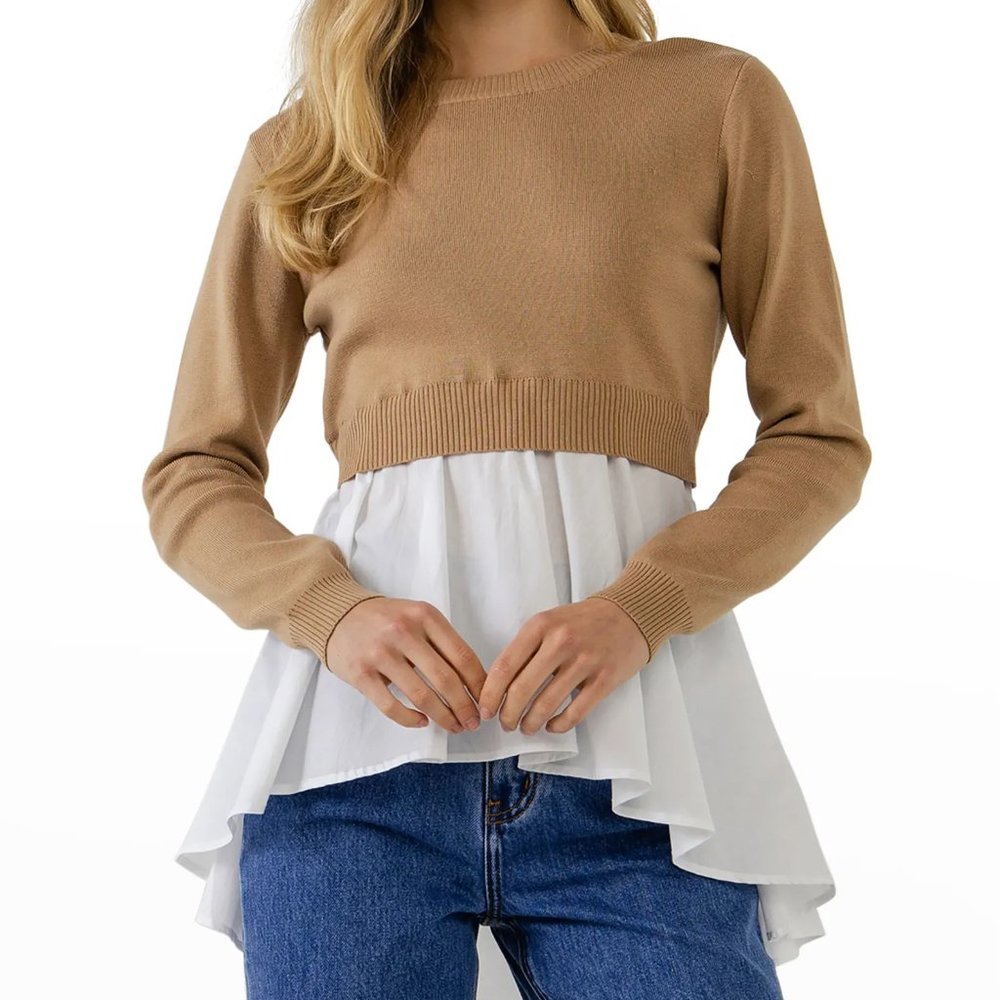 English Factory Long Sleeve High Low Combo Top NWOT